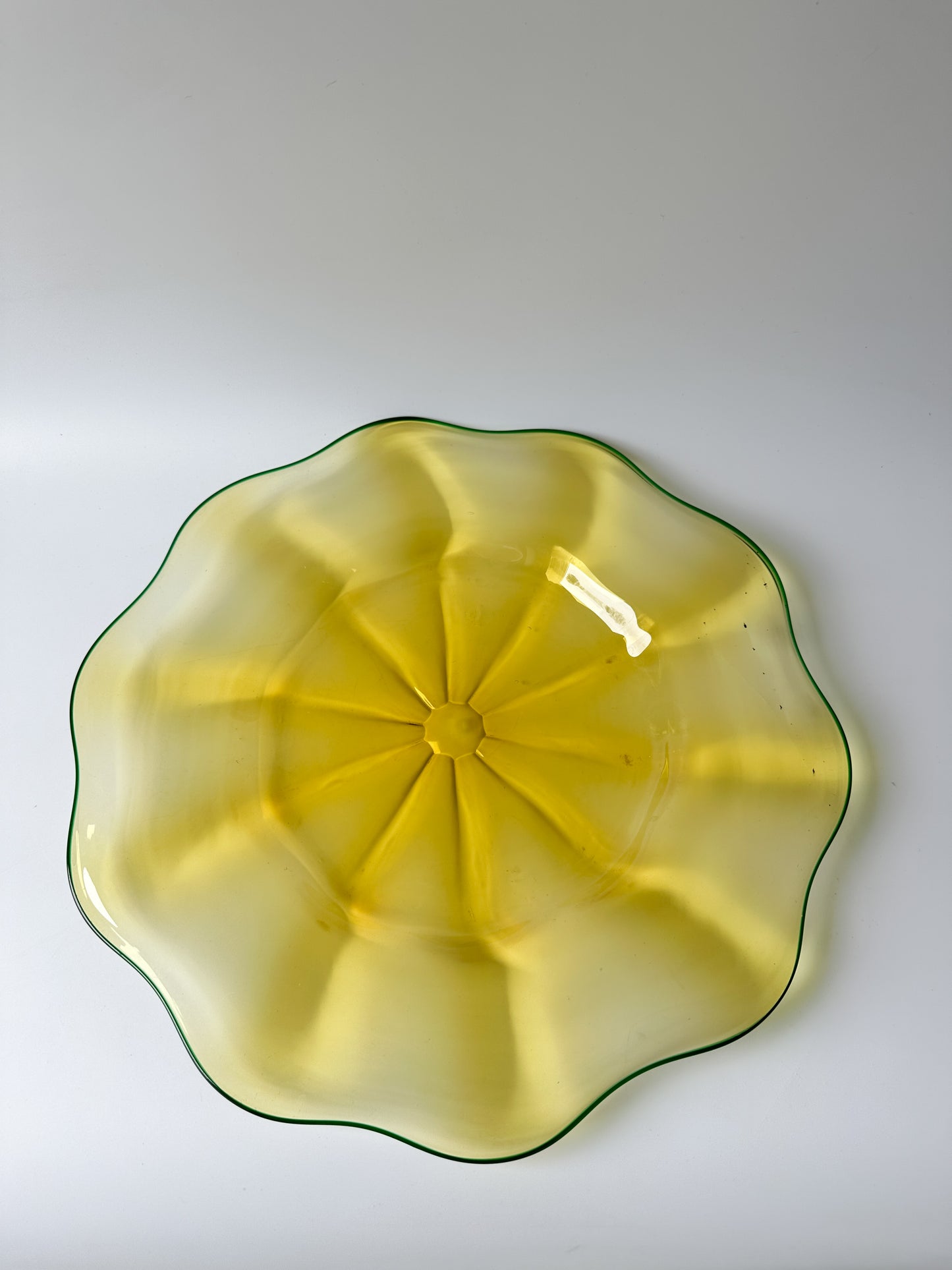 Victor Durand Yellow and Green Optic Ribbed Glass Dish
