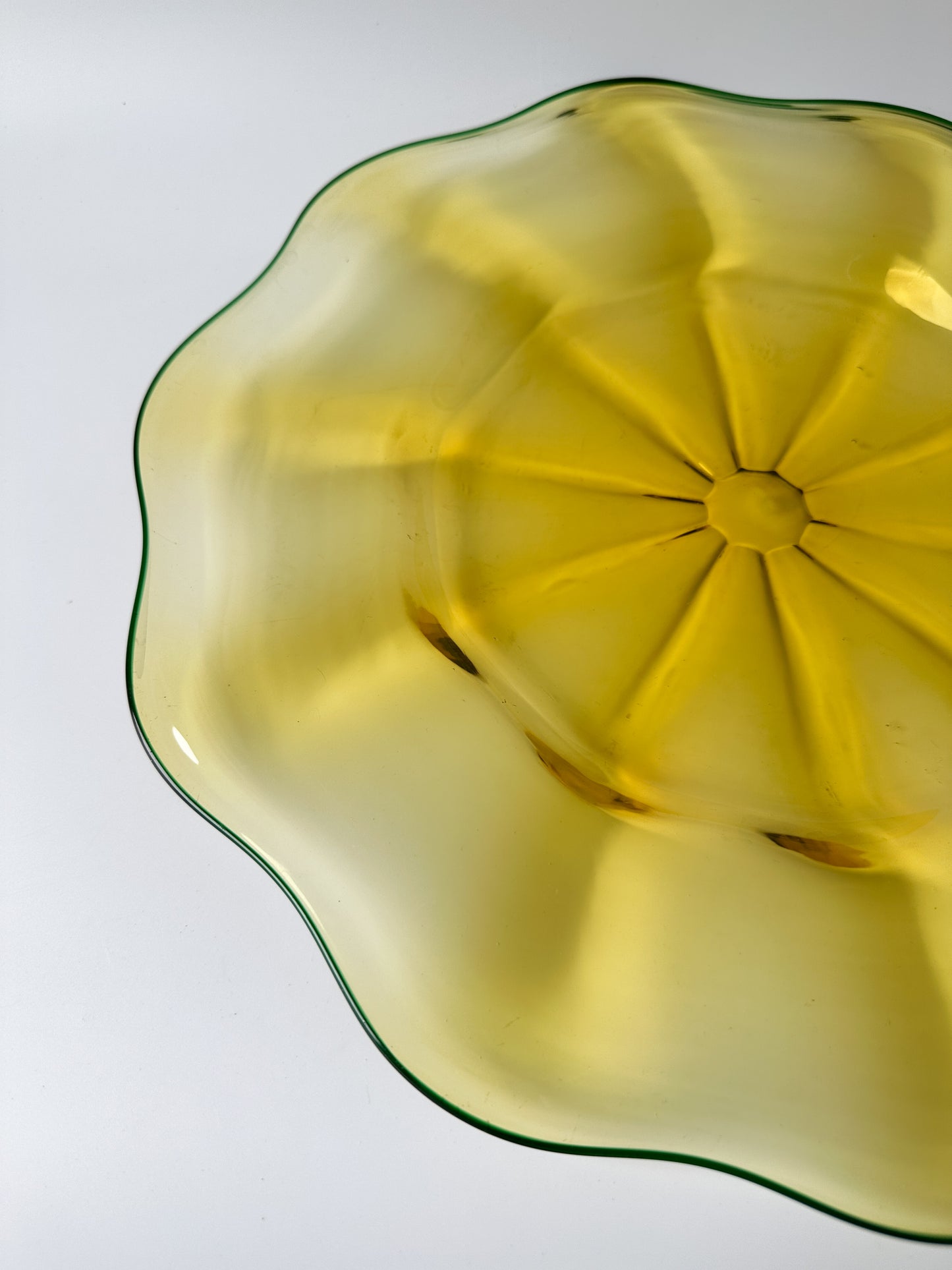 Victor Durand Yellow and Green Optic Ribbed Glass Dish