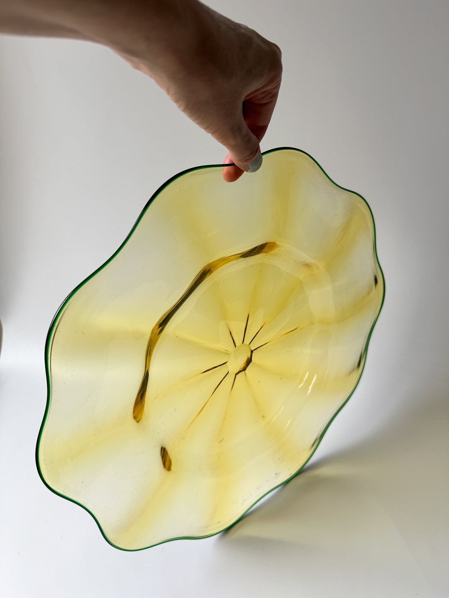 Victor Durand Yellow and Green Optic Ribbed Glass Dish