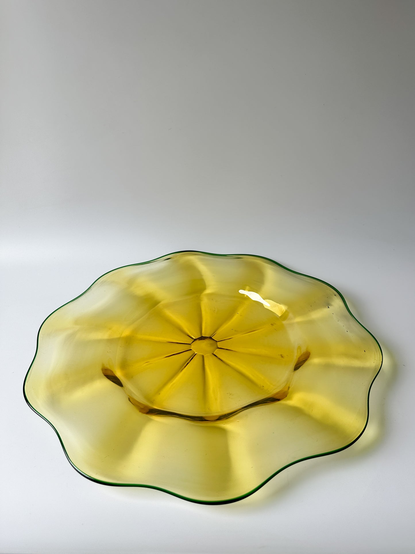 Victor Durand Yellow and Green Optic Ribbed Glass Dish