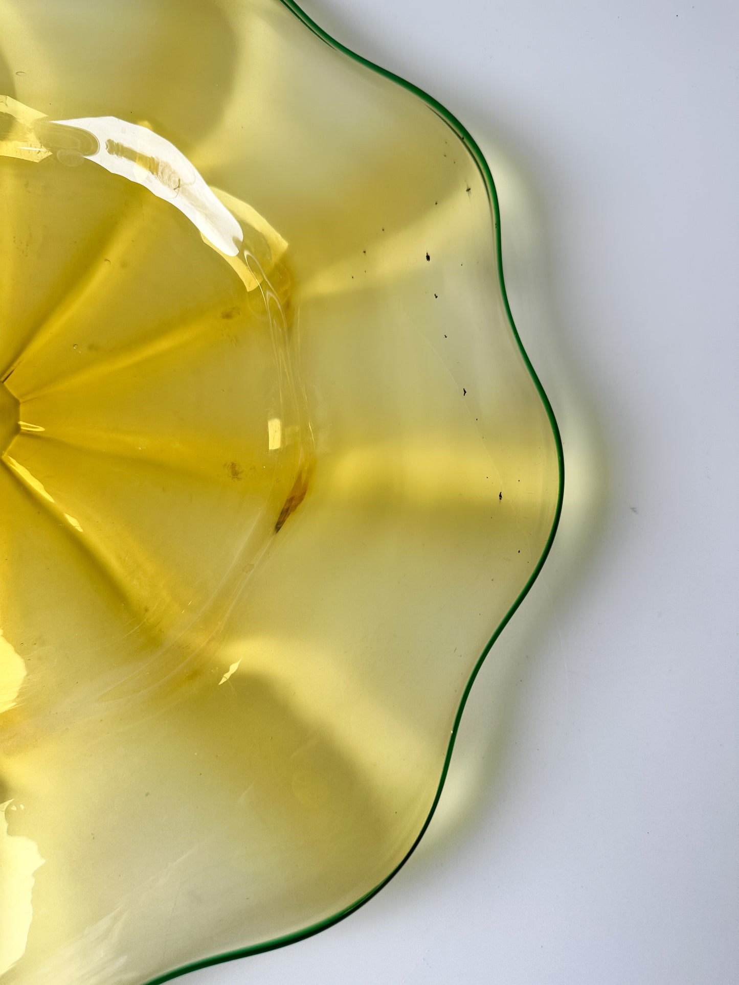 Victor Durand Yellow and Green Optic Ribbed Glass Dish