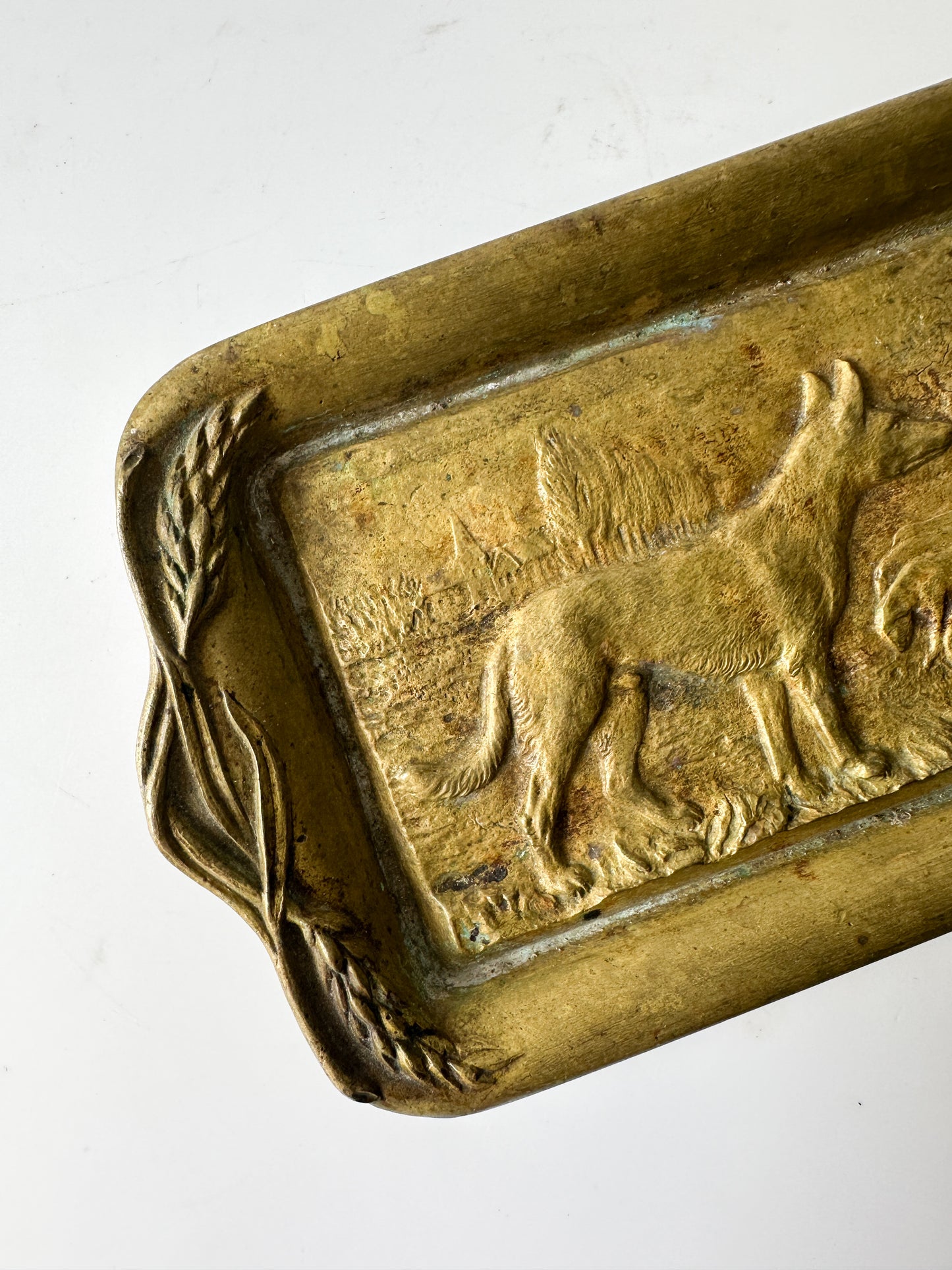 Antique Brass Tray with Dog and Sheep