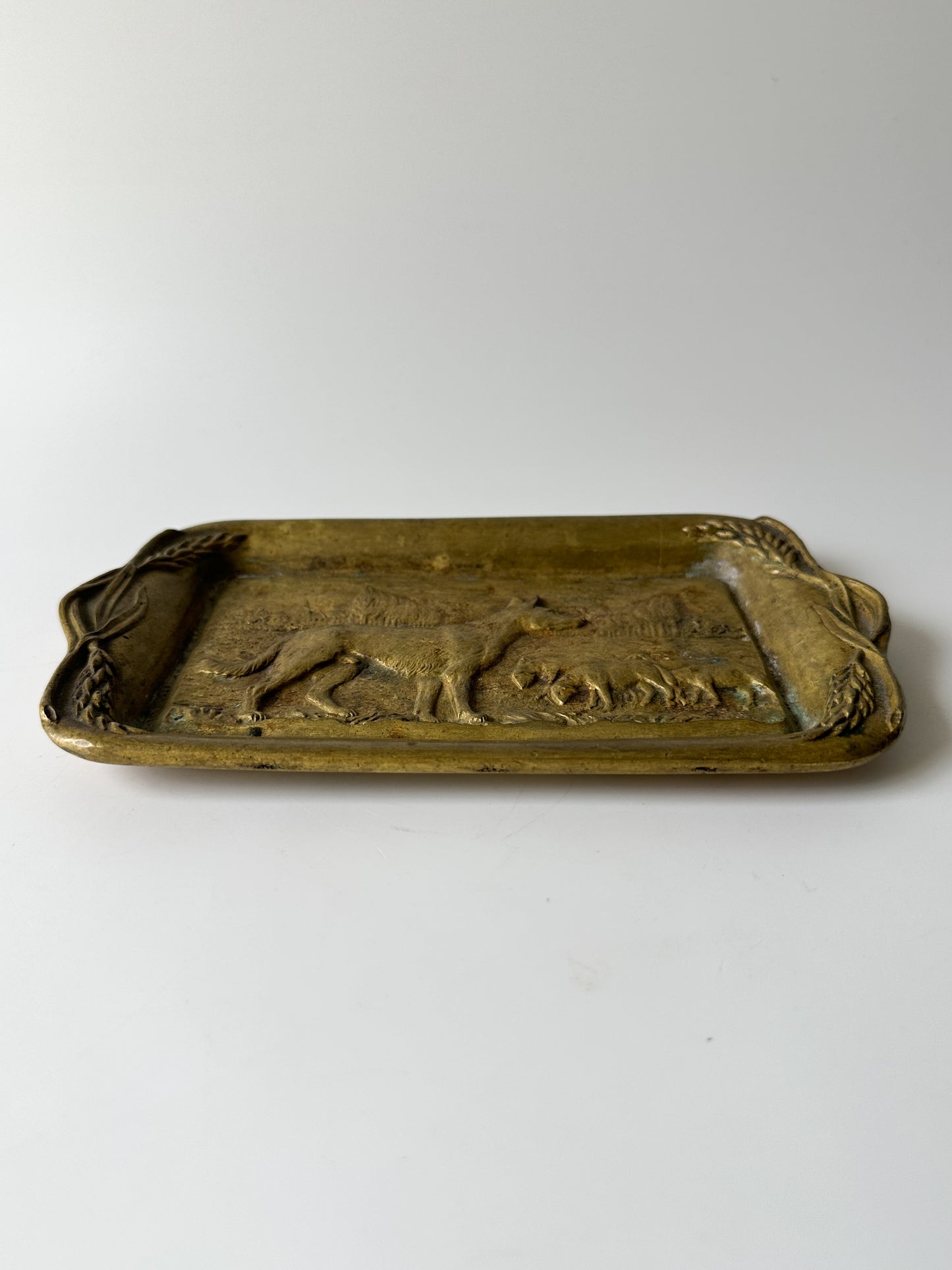 Antique Brass Tray with Dog and Sheep