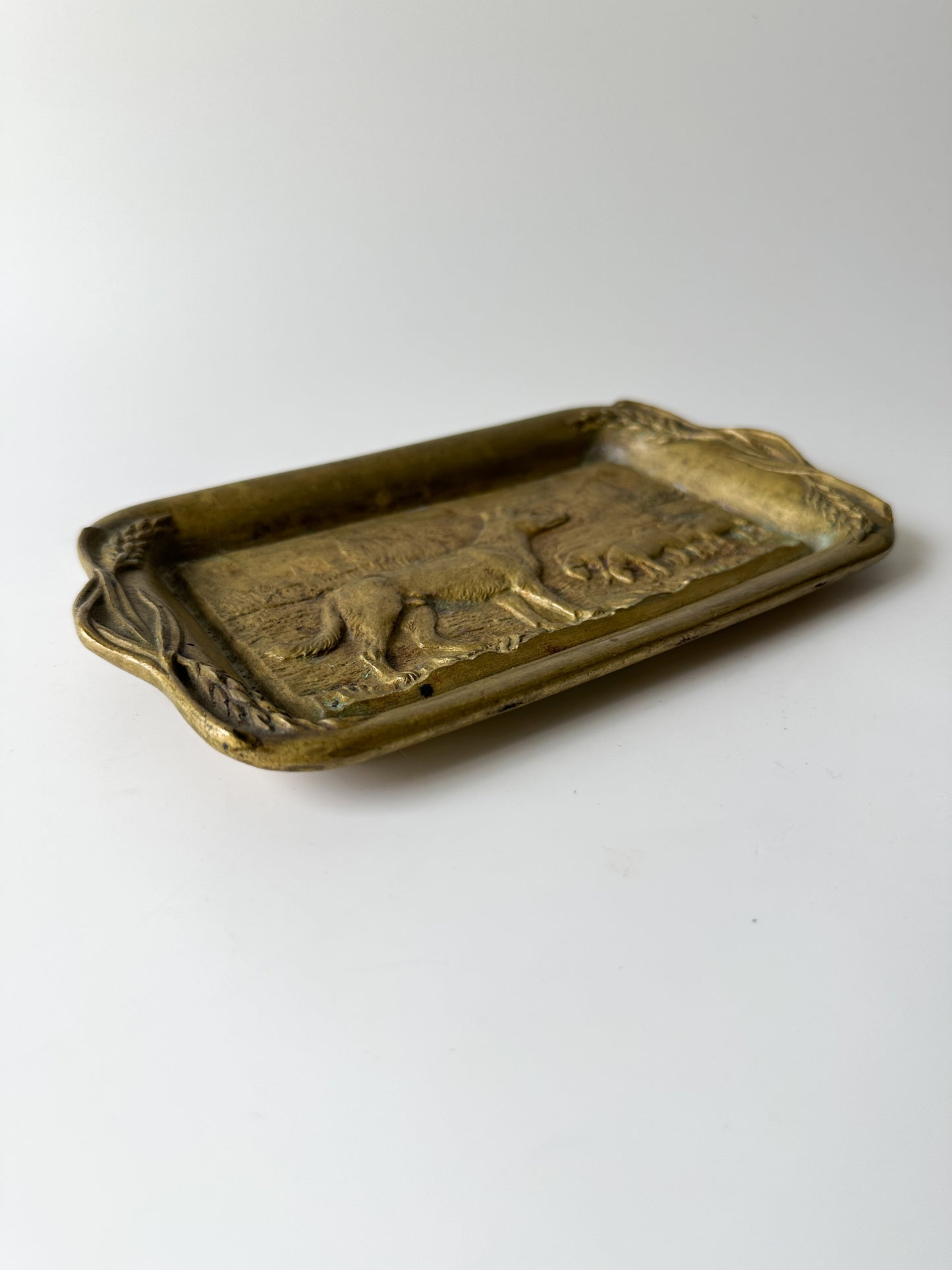 Antique Brass Tray with Dog and Sheep