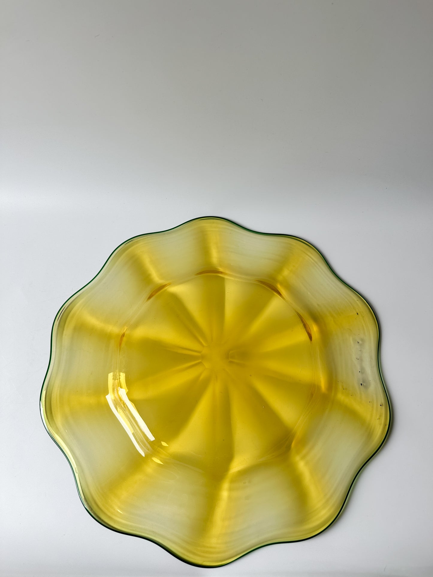 Victor Durand Yellow and Green Optic Ribbed Glass Dish