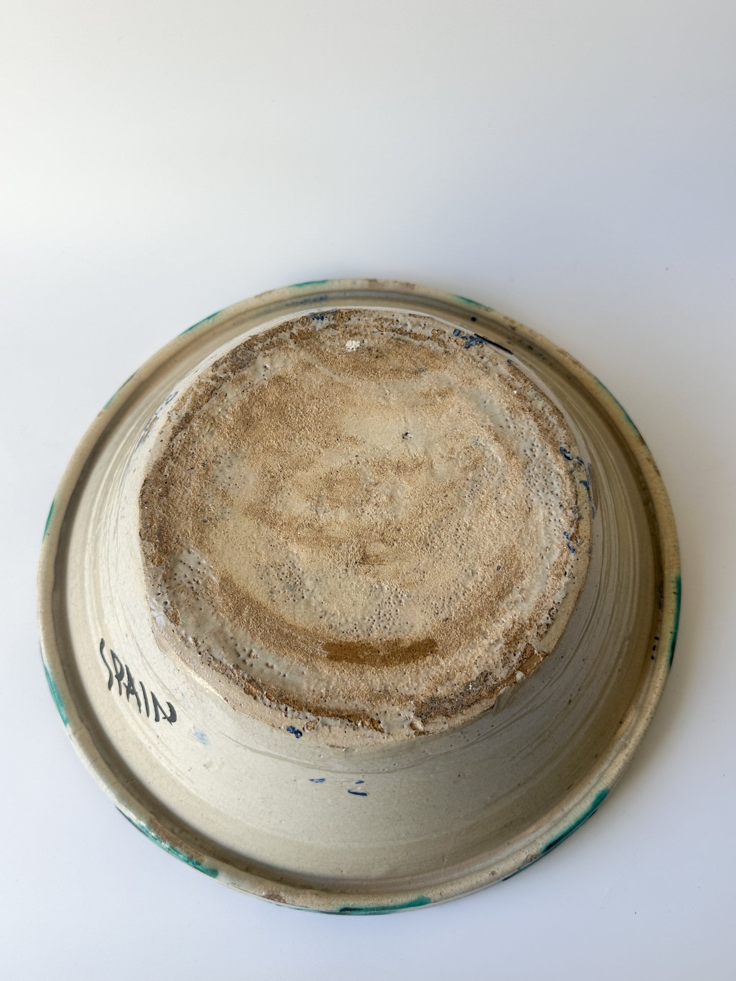 Vintage Blue and White Hand-Painted Earthenware Bowl from Spain