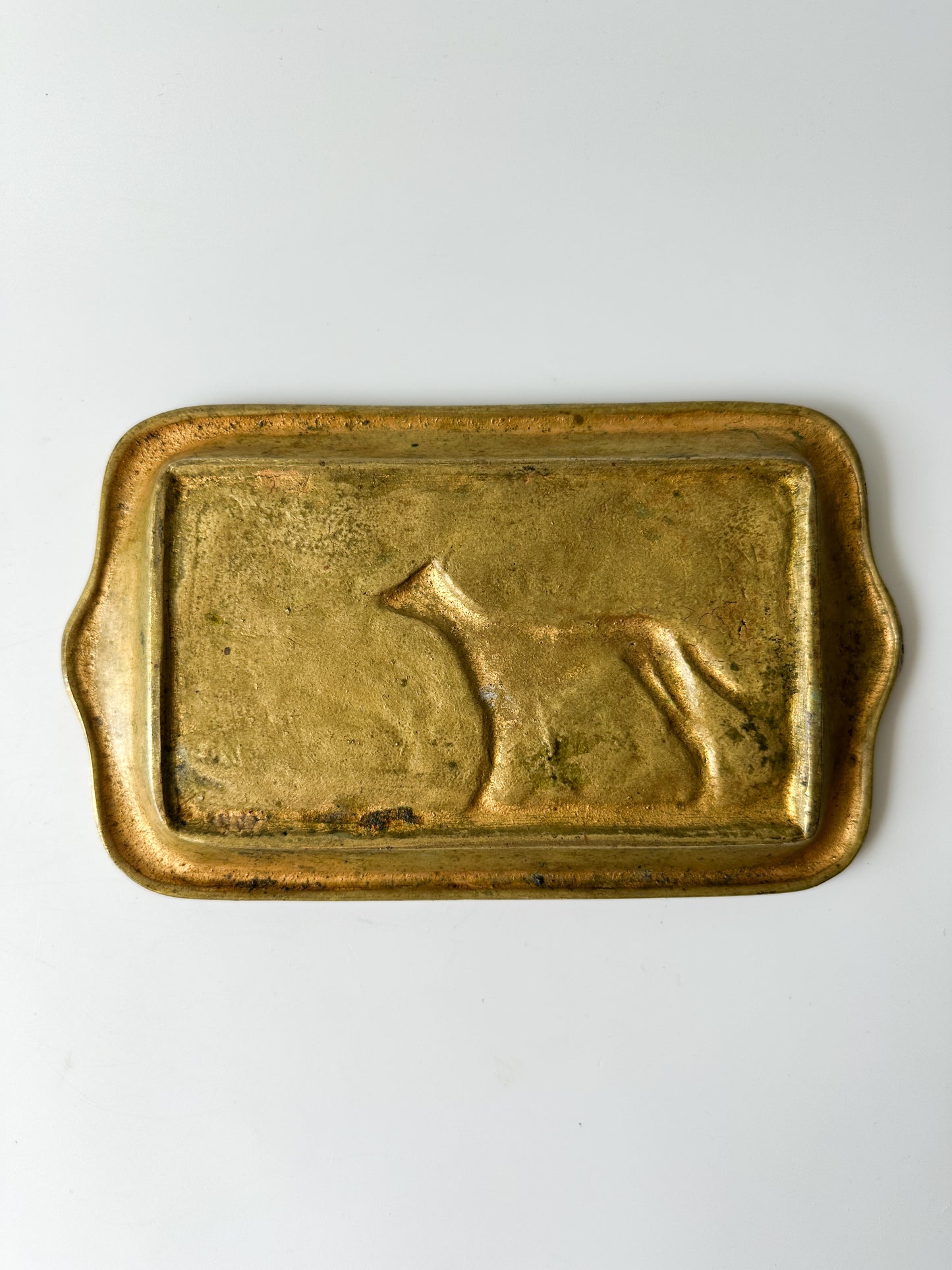 Antique Brass Tray with Dog and Sheep