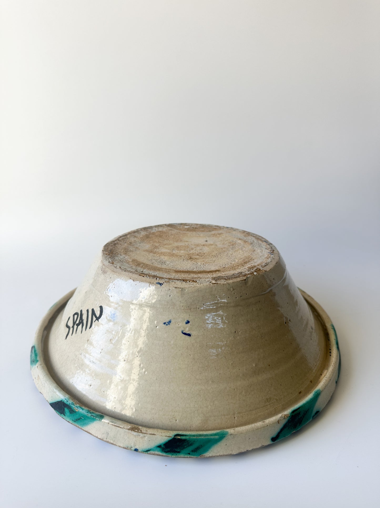 Vintage Blue and White Hand-Painted Earthenware Bowl from Spain