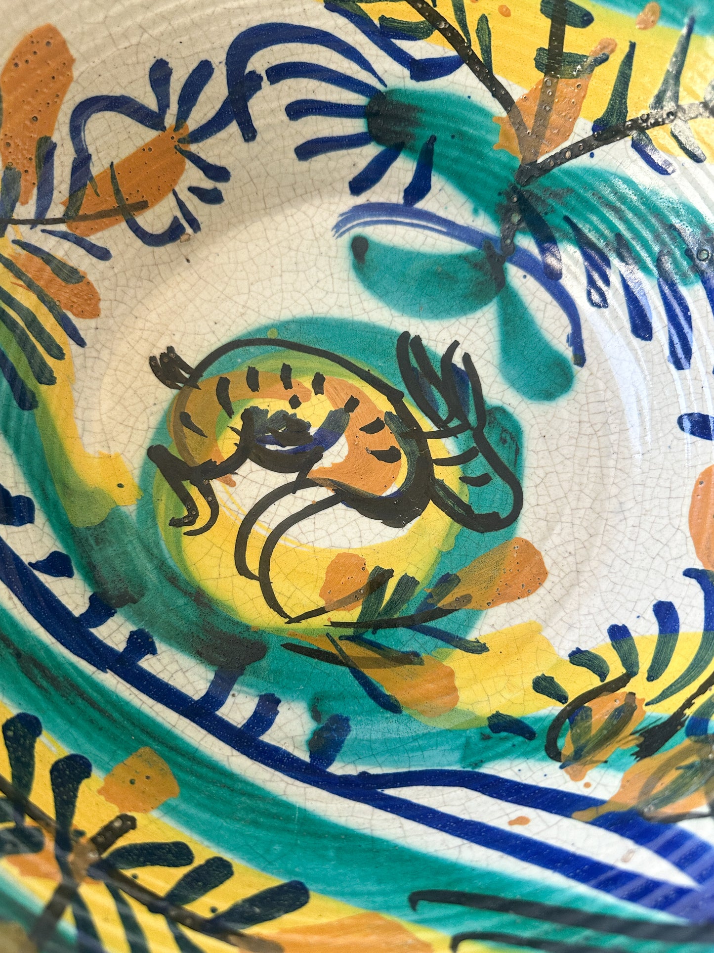 Vintage Blue and White Hand-Painted Earthenware Bowl from Spain