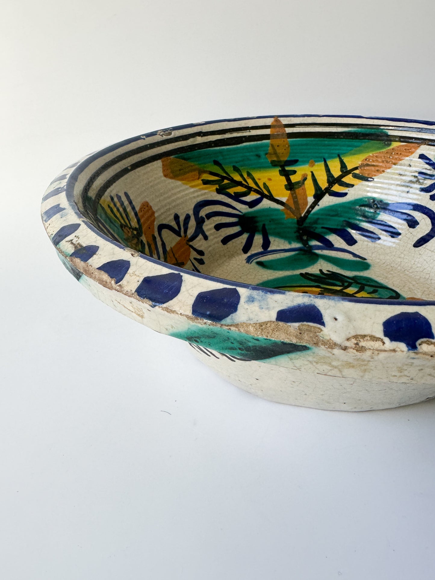 Vintage Blue and White Hand-Painted Earthenware Bowl from Spain
