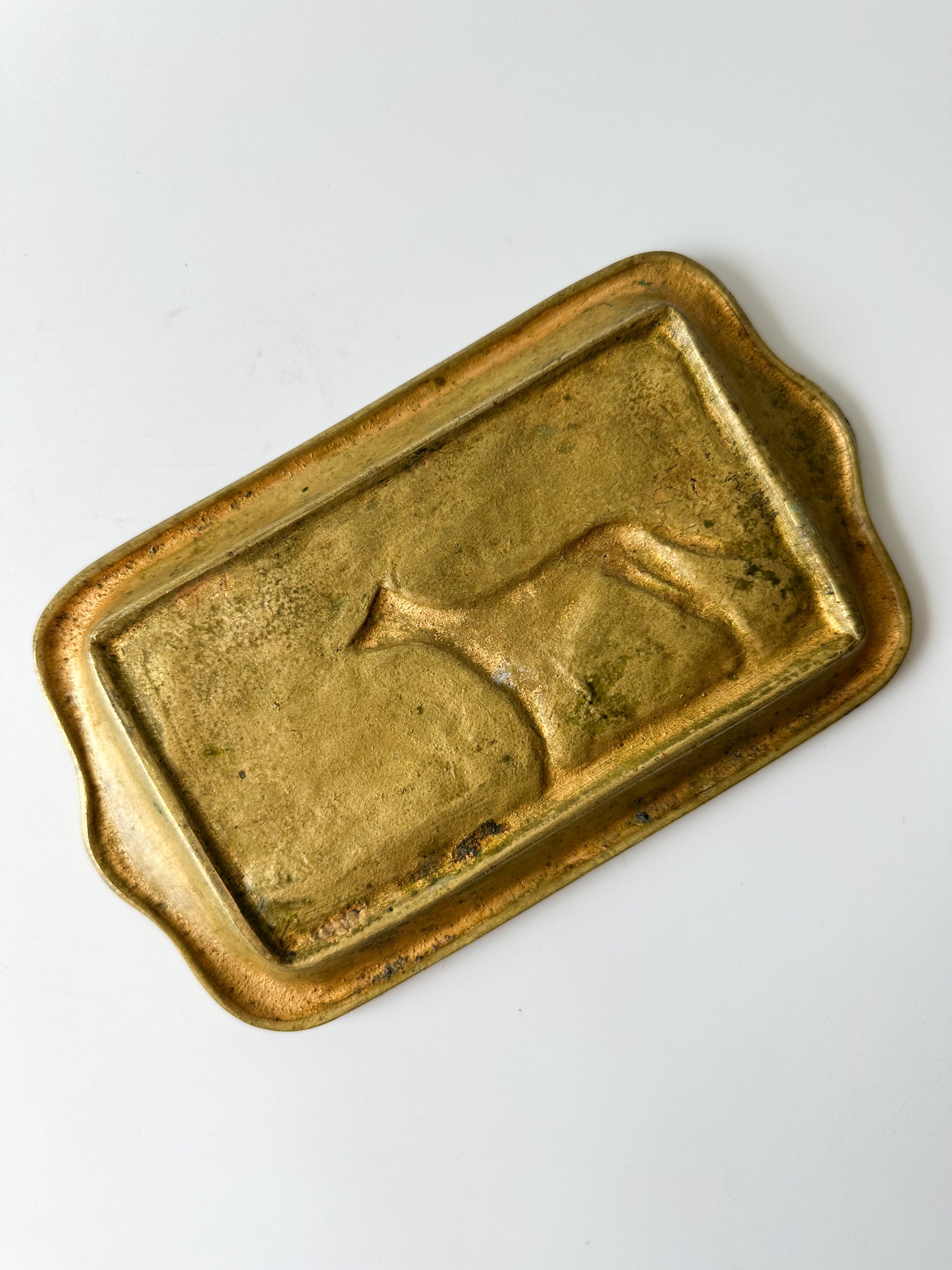 Antique Brass Tray with Dog and Sheep
