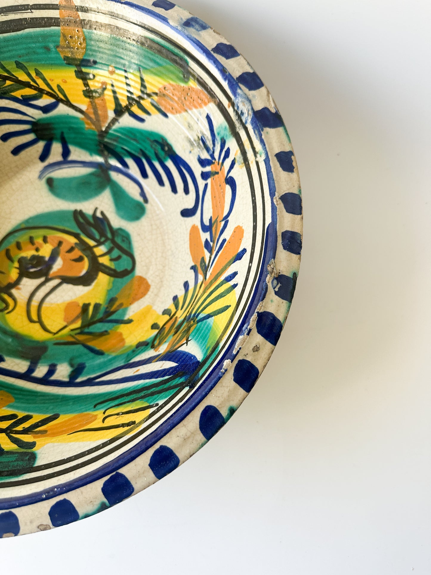Vintage Blue and White Hand-Painted Earthenware Bowl from Spain